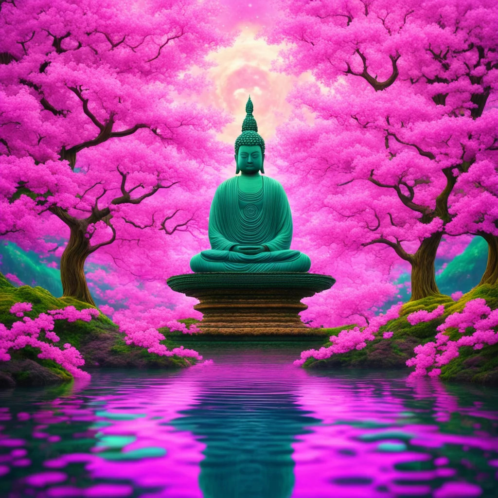 Psychadelic Ripple Sakura Zen village Buddha Centred Nondual High res Highly detailed intricate stunningly beautiful ima