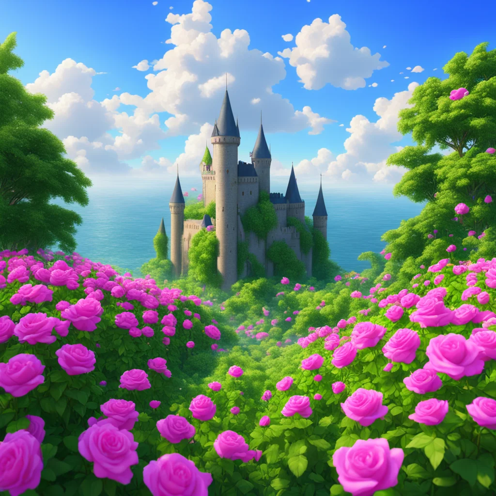 RealisticAn ultra realistic CG rendering of a summer wonderland with a sea of roses castles clouds cover wallpaper 8K HD