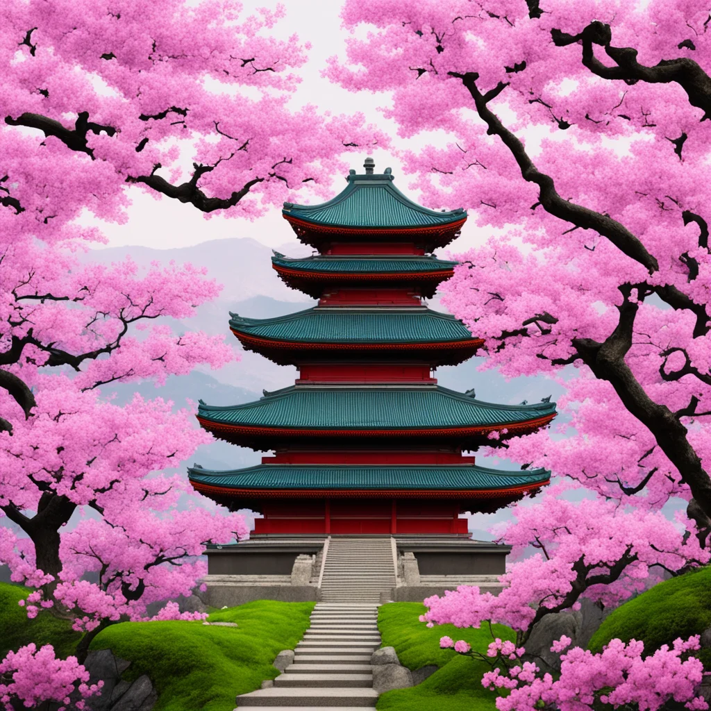 Sacred mountain shrines cherry blossom trees aspect 169