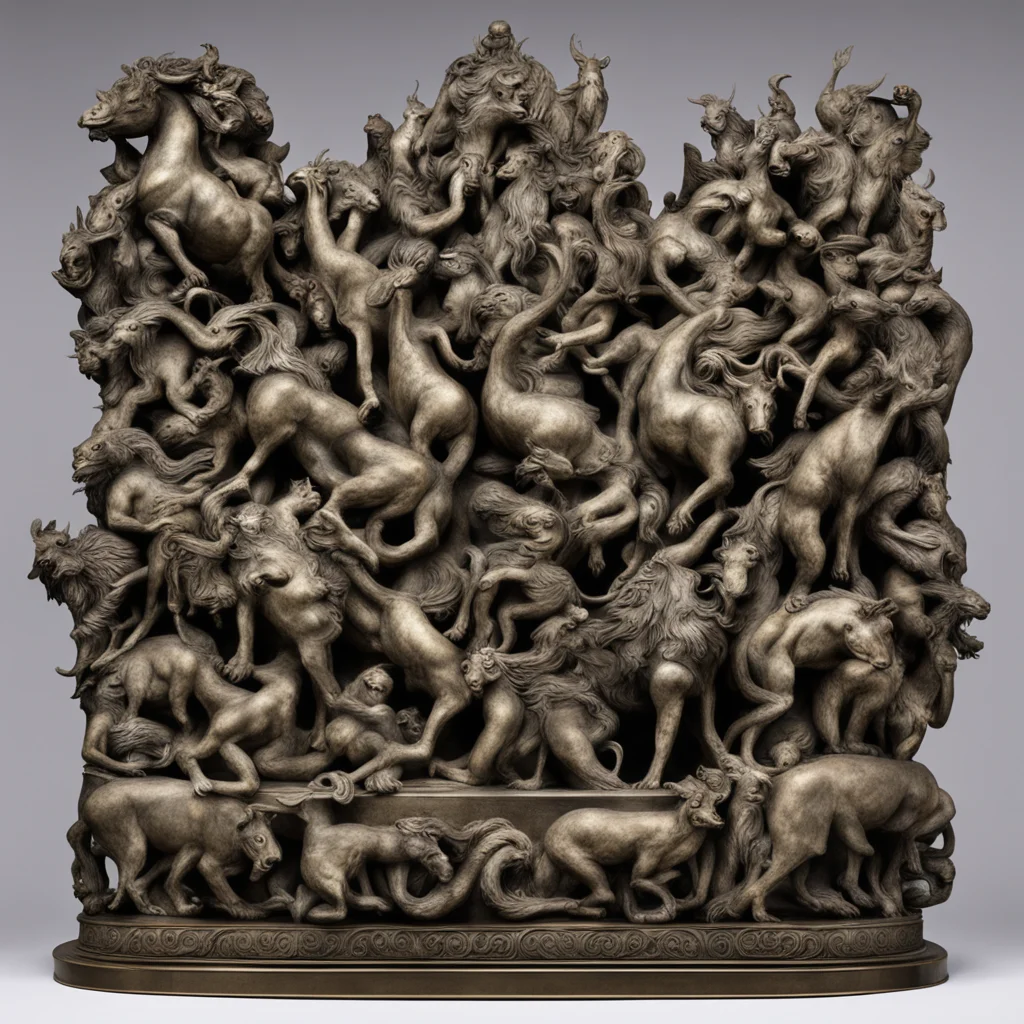 Sculpture composed of a variety of animals ornate religious mythological bronze