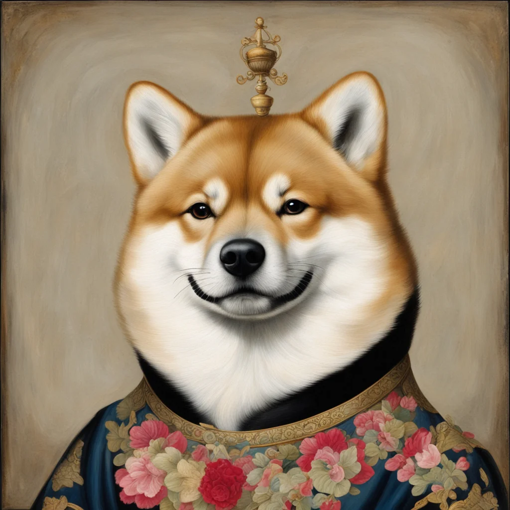 Shiba inu depicted as 19th century Royal portrait painting