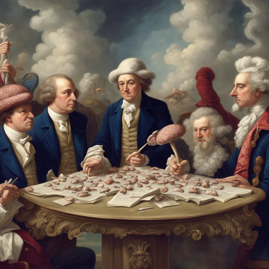Signing of the Declaration of Independence but all the founding fathers are high on shrooms