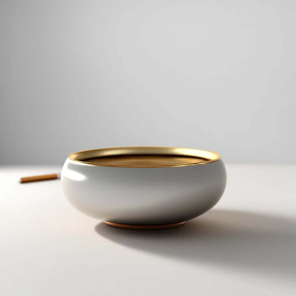 Singing bowl on white table octane render raytraced