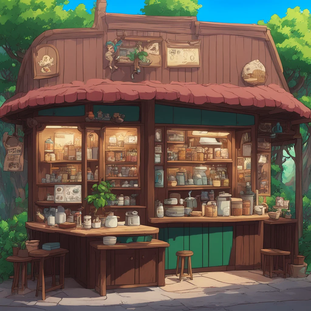 Small coffee shop by Miyazaki Nausicaa Ghibli breath of the wild style