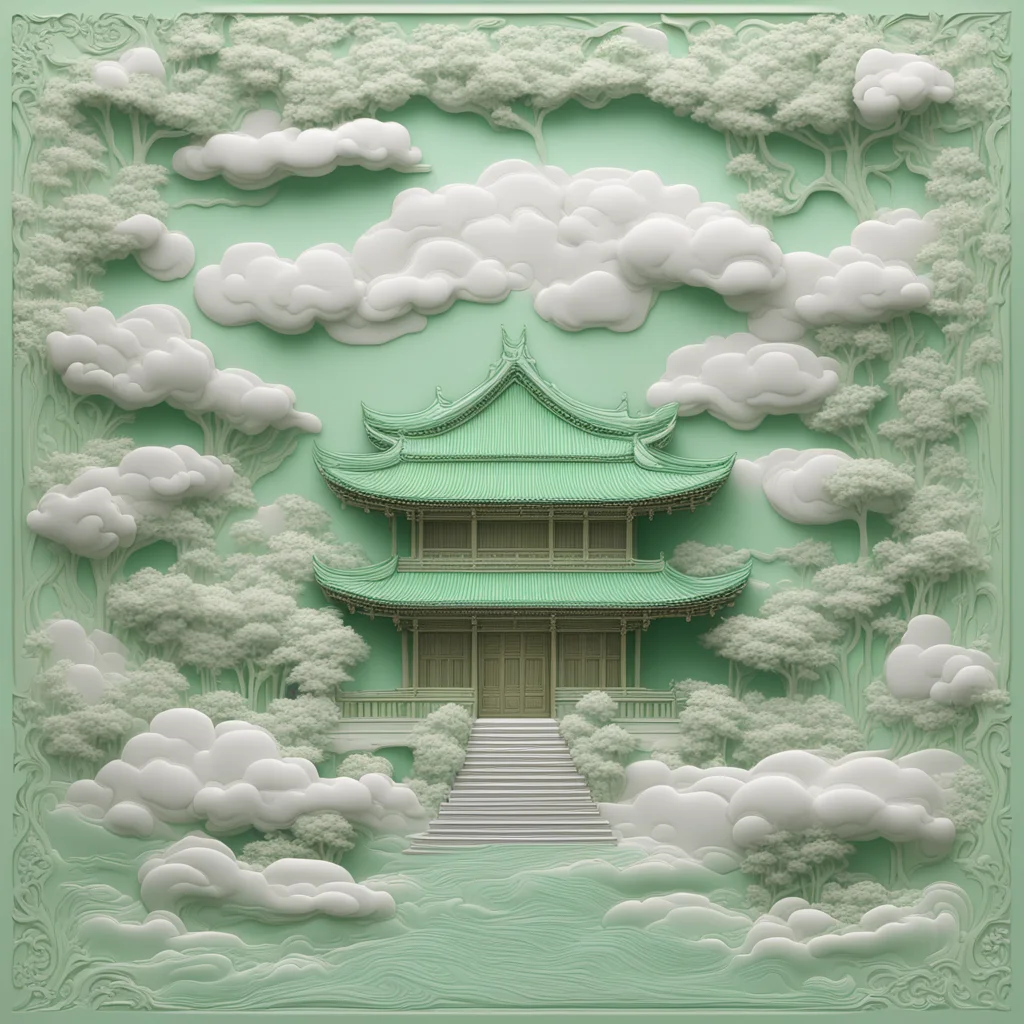 Smooth surface fine china porcelain ceramic tile10a relief landscape painting of Chinese templewhite clouds willow trees