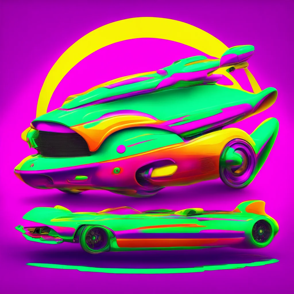 Spaceship retro futurism raygun Gothic style sports car brightly colored Texan Pixar
