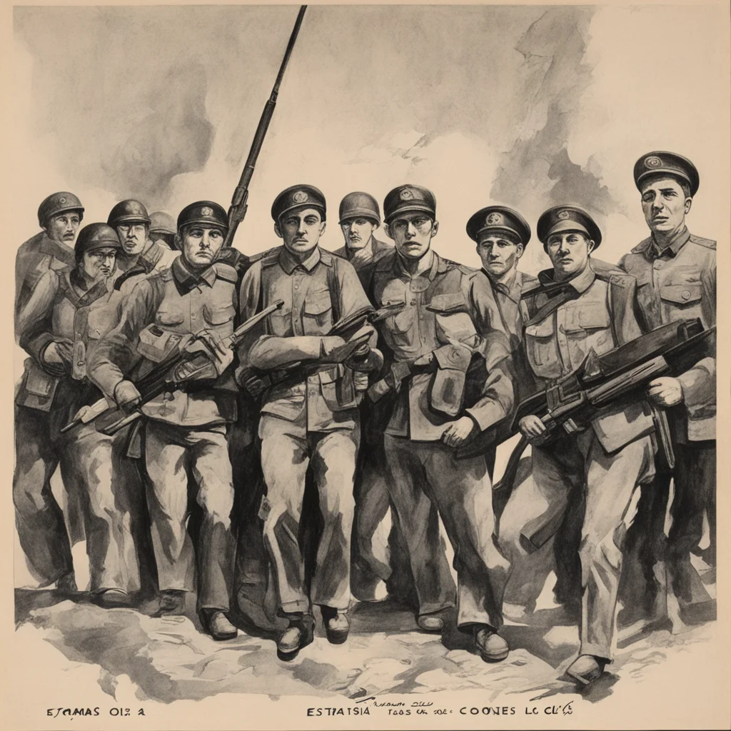 Spanish civil war propaganda poster drawing with soldiers 1936 estamos hasta los cojones ar 45