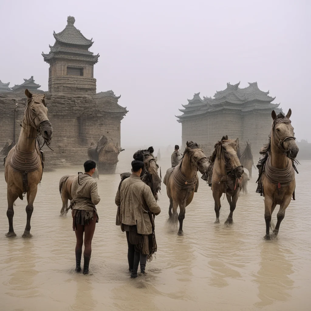 Standing on the shore and staring at the huge terracotta warriors and horses in the distance it is indescribable