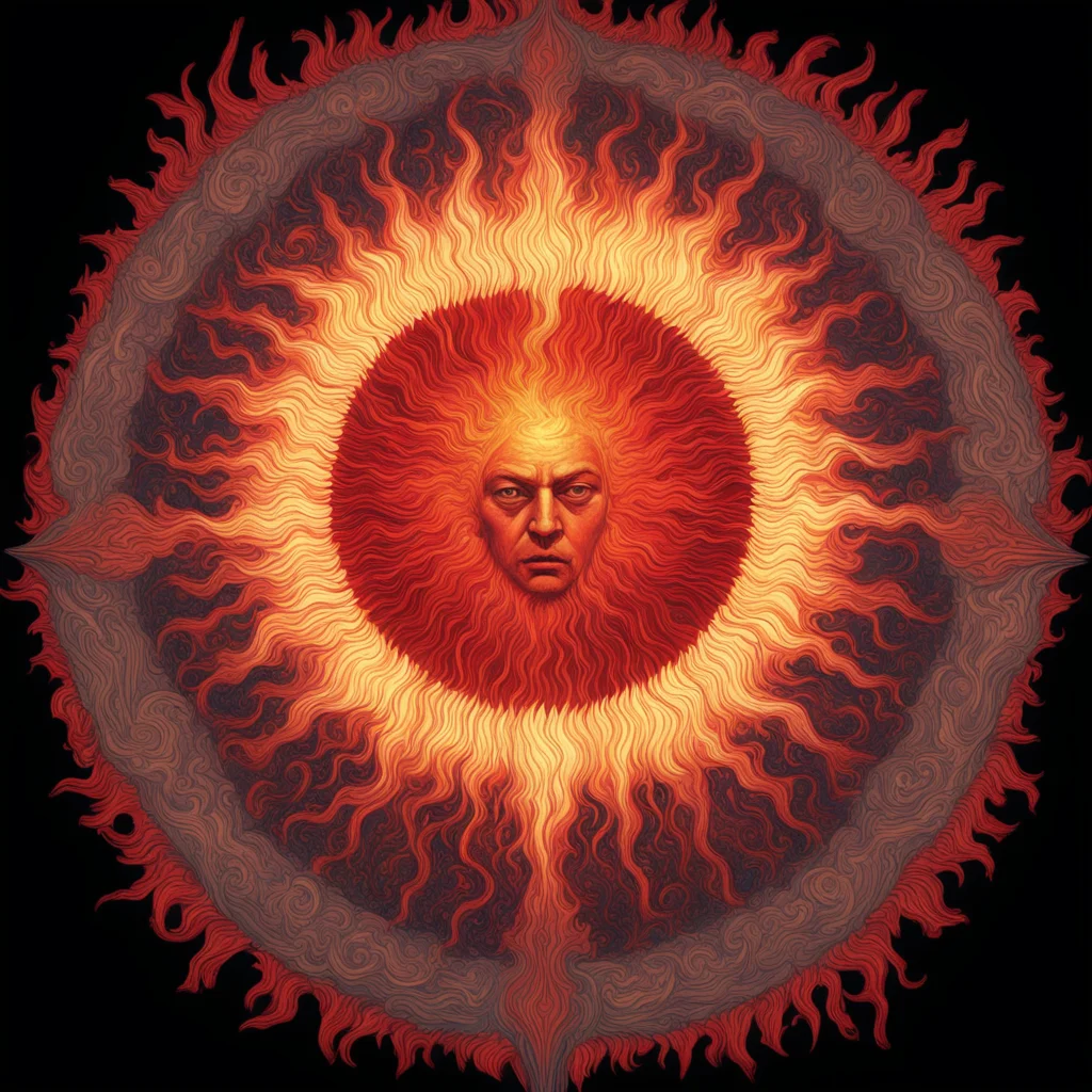 Sun in the style of William Blake darkness red colors norse mythology spectacular epic clean ultra detailed w 3340 h 144
