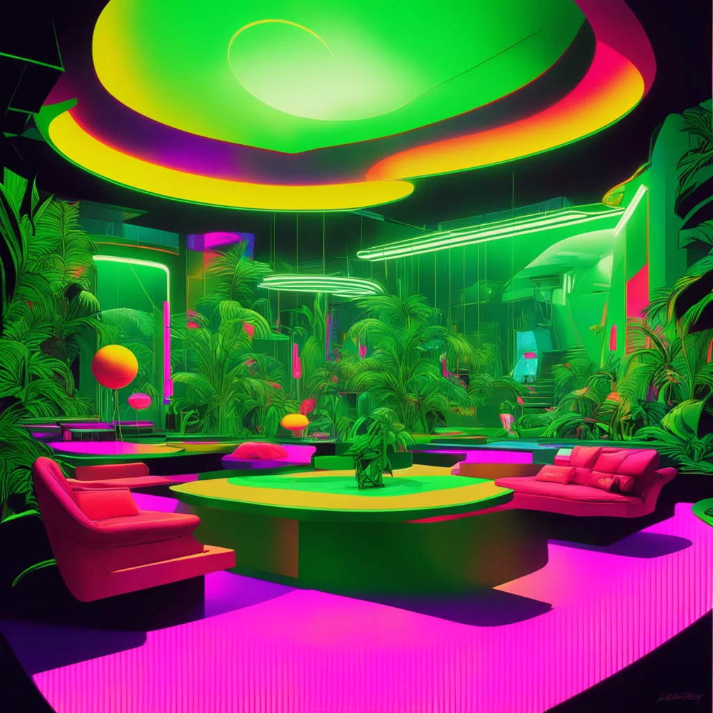 Syd Mead | Jack Kirby | Bill Sienkiewicz | futuristic impossible asymmetrical tropical dance club interior | random arch