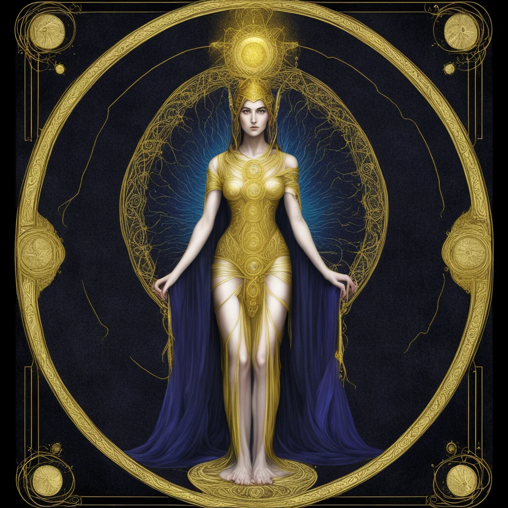 The Oracle of Delphi High Priestess fae energy tarot card black paper  opalescent ink golden ratio