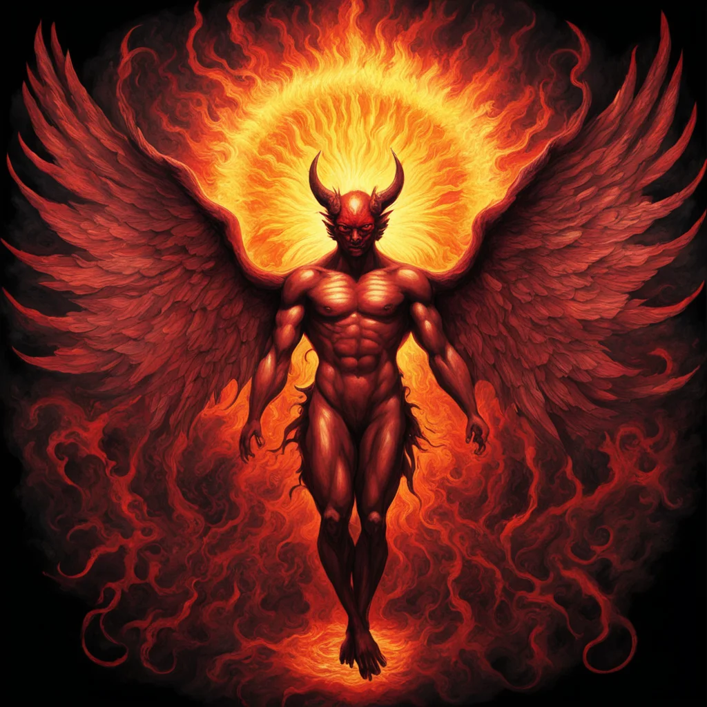 The Sun with demon wings symmetrical in the style of William Blake darkness red colors painting spectacular epic clean ultra detailed w 3340 h 1440