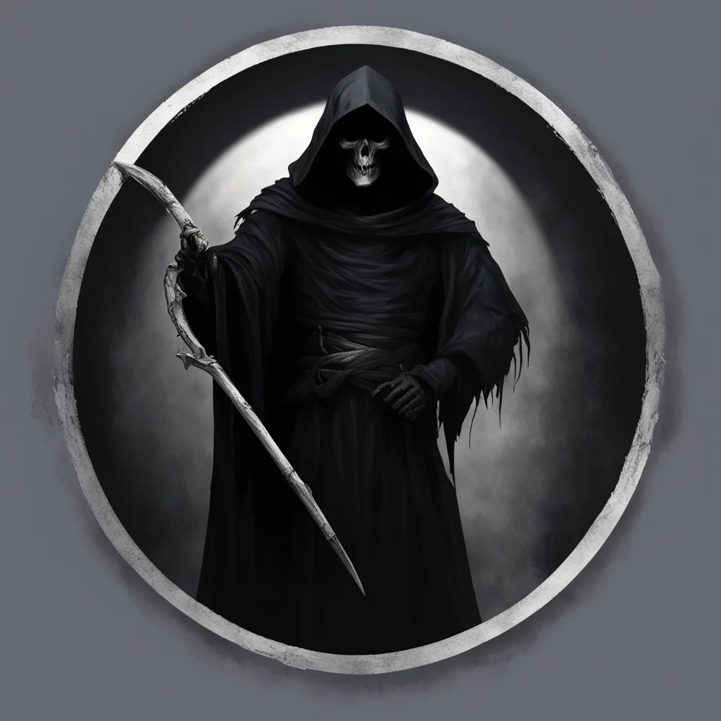 The grim reaper holding a scythe ushering you to enter the void His hand is pointing to the center of the void which is 