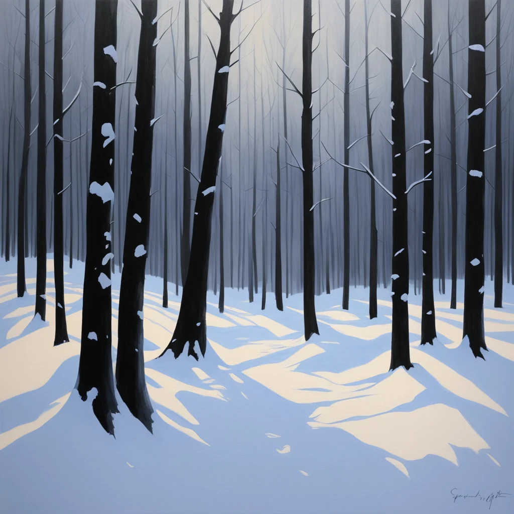 The snowy woods are lovely dark and deep But I have promises to keep And miles to go before I sleep The simple compositi