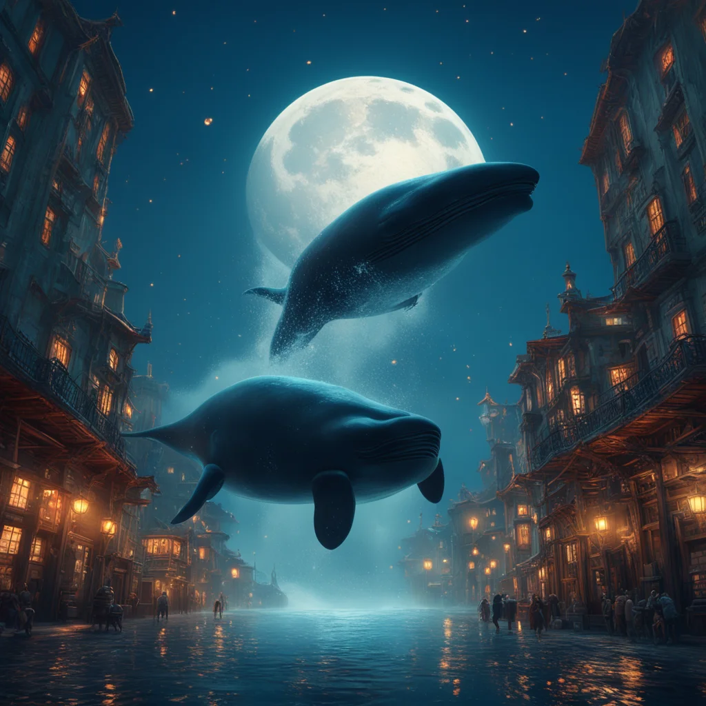 The whale flew to the moontrending on artstation8k post processing wide angle trending on artstation environment highly detailedpeople buildings magica