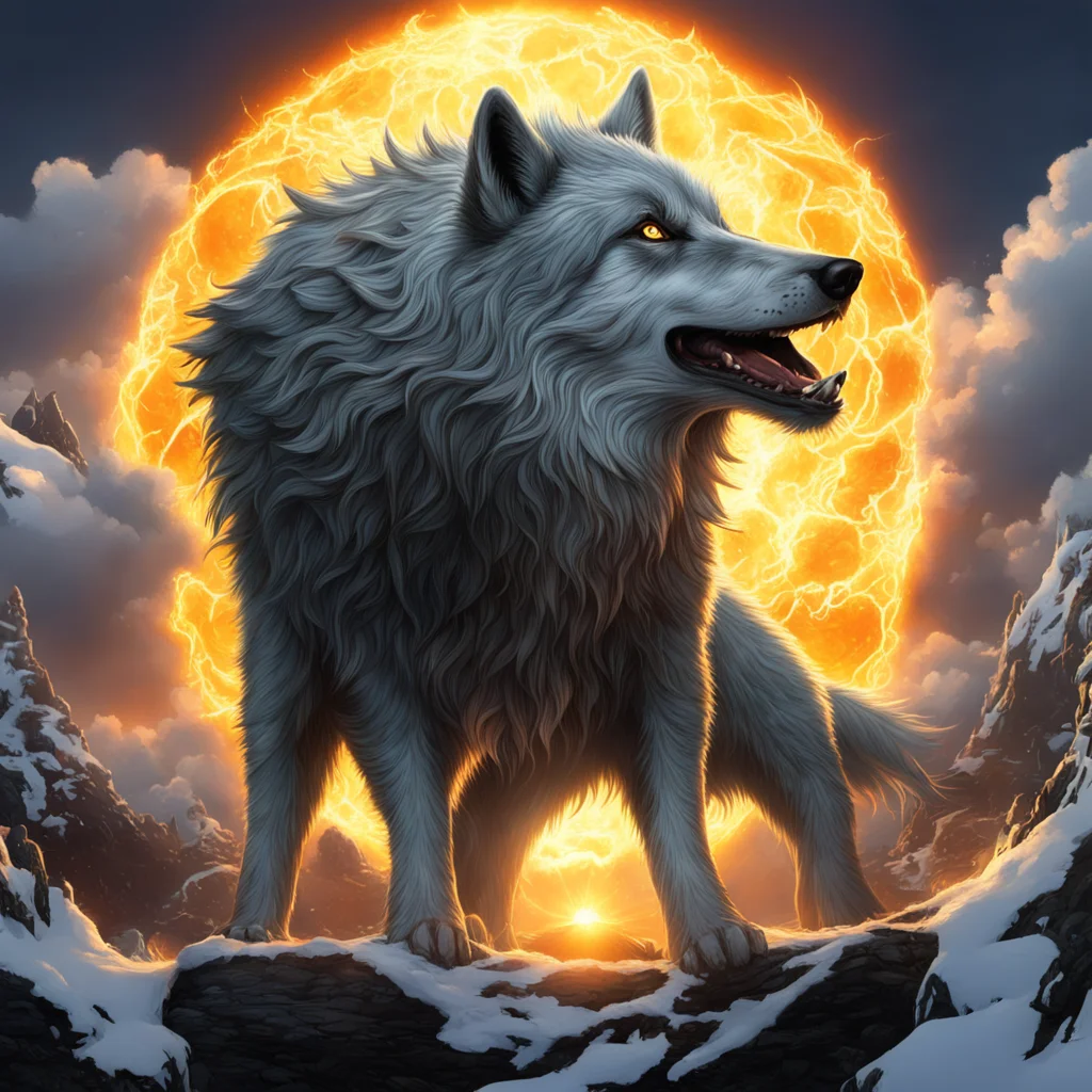 The wolf Sköll eating the sun norse mythology spectacular epic clean ultra detailed w 3340 h 1440