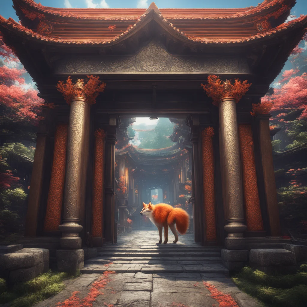 There was a legend of a nine tail fox diety silver kitsune in a shrine gate that lead up to the heavens8k post processin