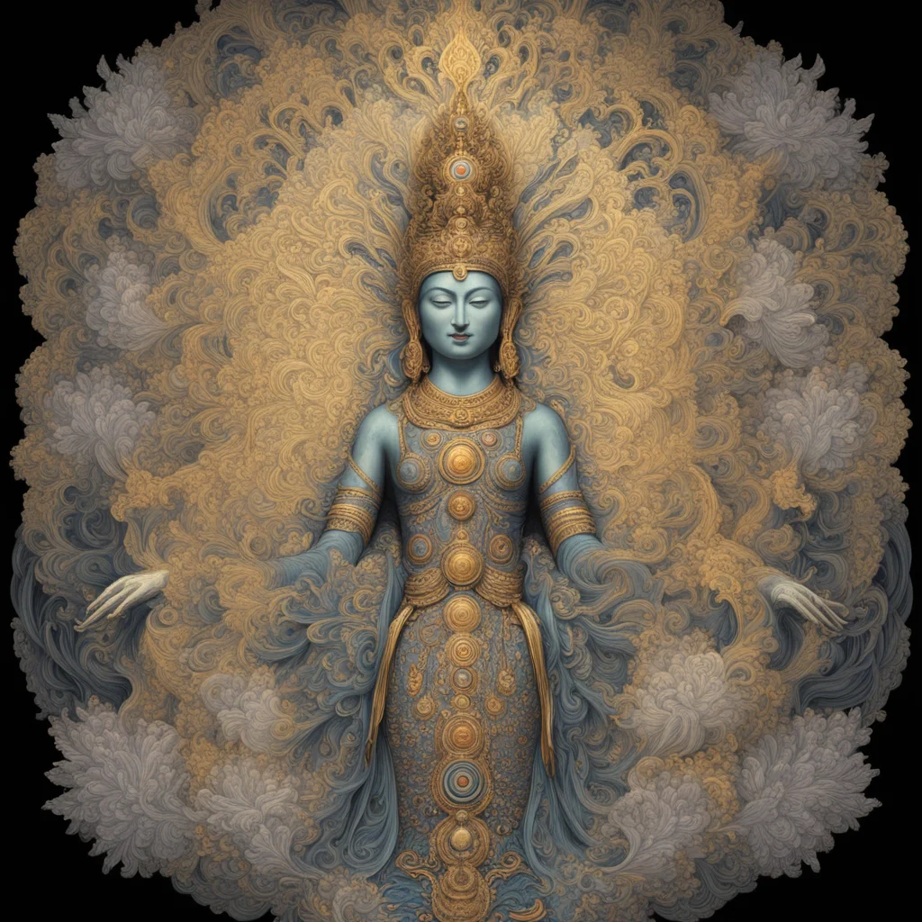 Tibetan Buddhist deity avalokiteshvara 1000 arms fractal head Hallucination post processing highly detailed Realistic no