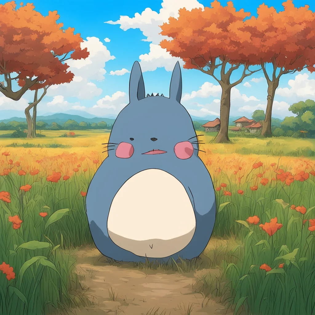 Totoro is saying hellonext to the rice field in autumnHayao Miyazaki Nausicaa Ghibli Style
