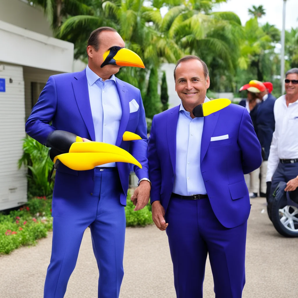 Toucan Sam and Rick Caruso on the campaign trail