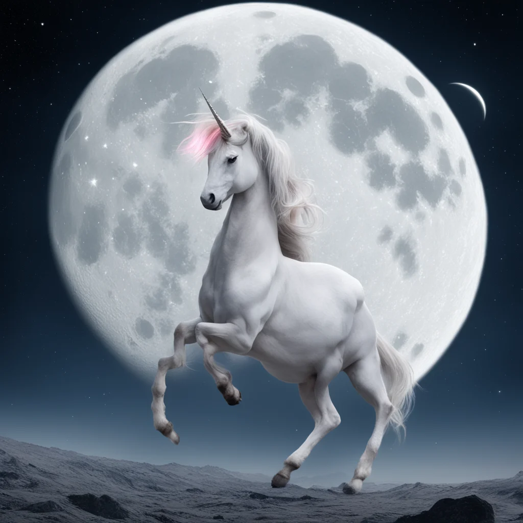 Unicorn in front of the moon shooting lasers out of its horn