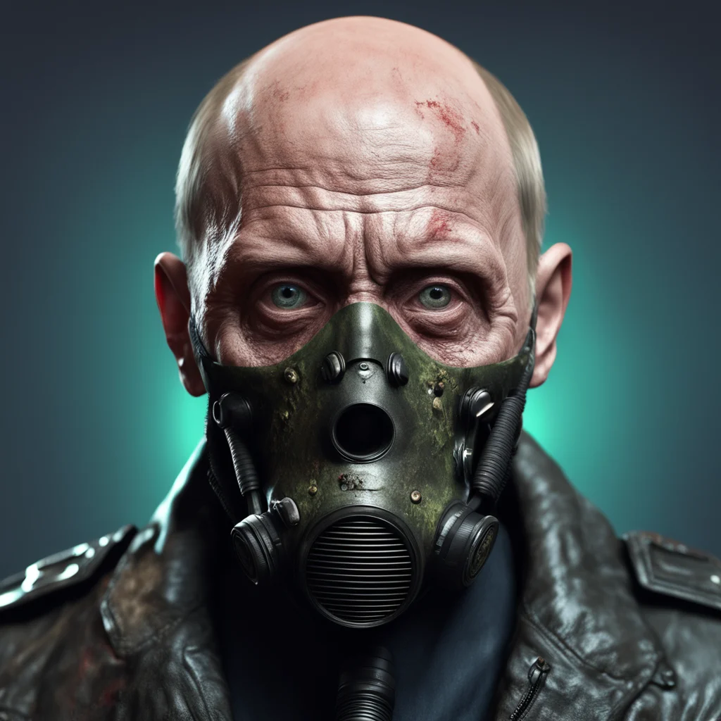Vladimir Putin zombie gas mask hybrid glow eyes insanely detailed and intricate hypermaximalist super detailed realistic
