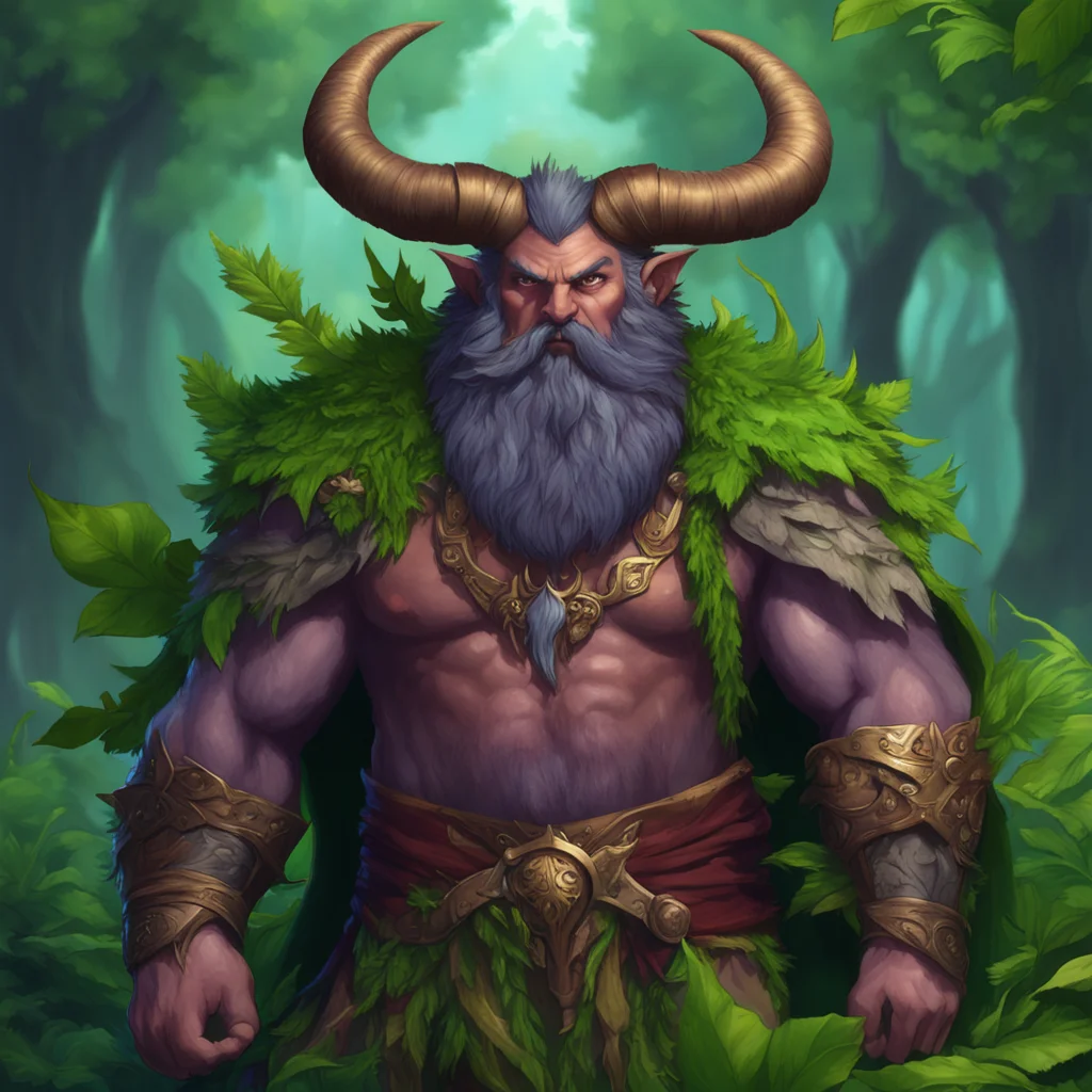 Warlord Elderthorn The king of Evergreen a fantasy island archipelago He is a large druid with horns an imposing presenc