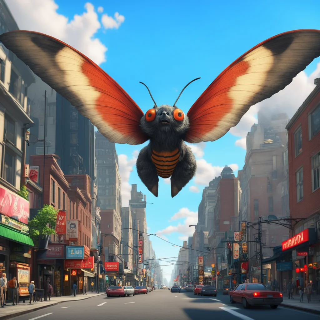 Washington city street a gigantic over picture Mothra flying above ants eye view 4K Unreal Engine Studio Trigger Studio 