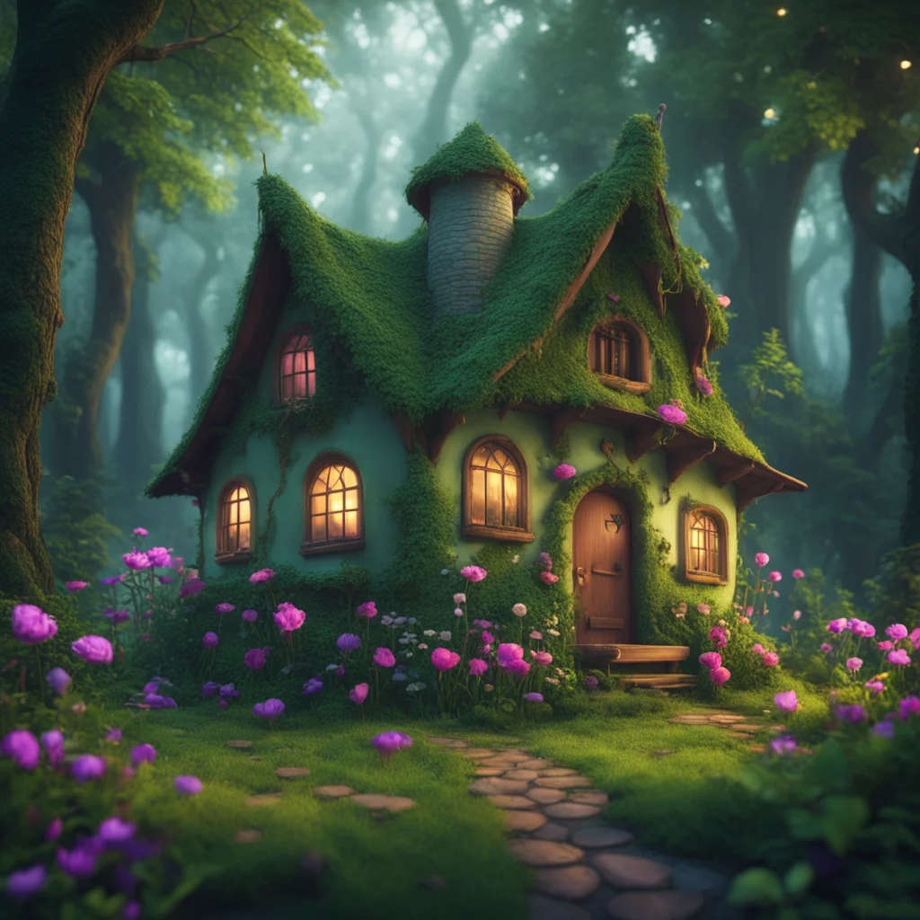 Whimsical Fairy Cottage in the Forest by Benjamin Lacombe trending on artstation octane render cinematic color grading m