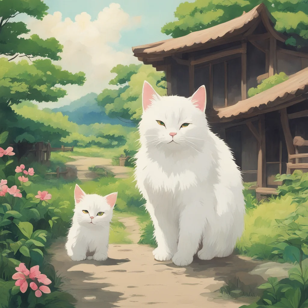 White mana cat studio ghibli japanese countryside mid century stray japanese kittens heartwarming nostalgic old japan