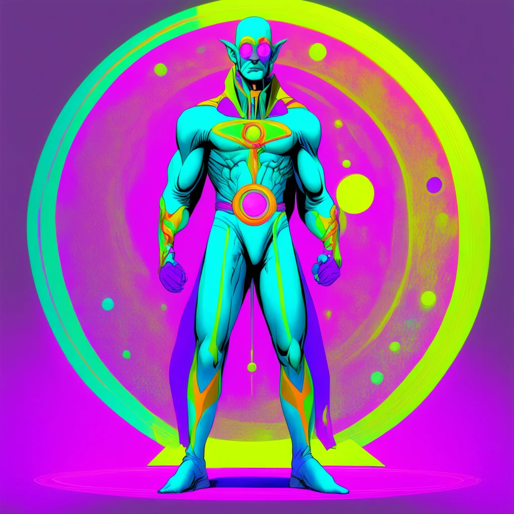 Zorbon Inter dimensional time wizard Super villain full body full character design concept art Moebius Peter Max symmetr
