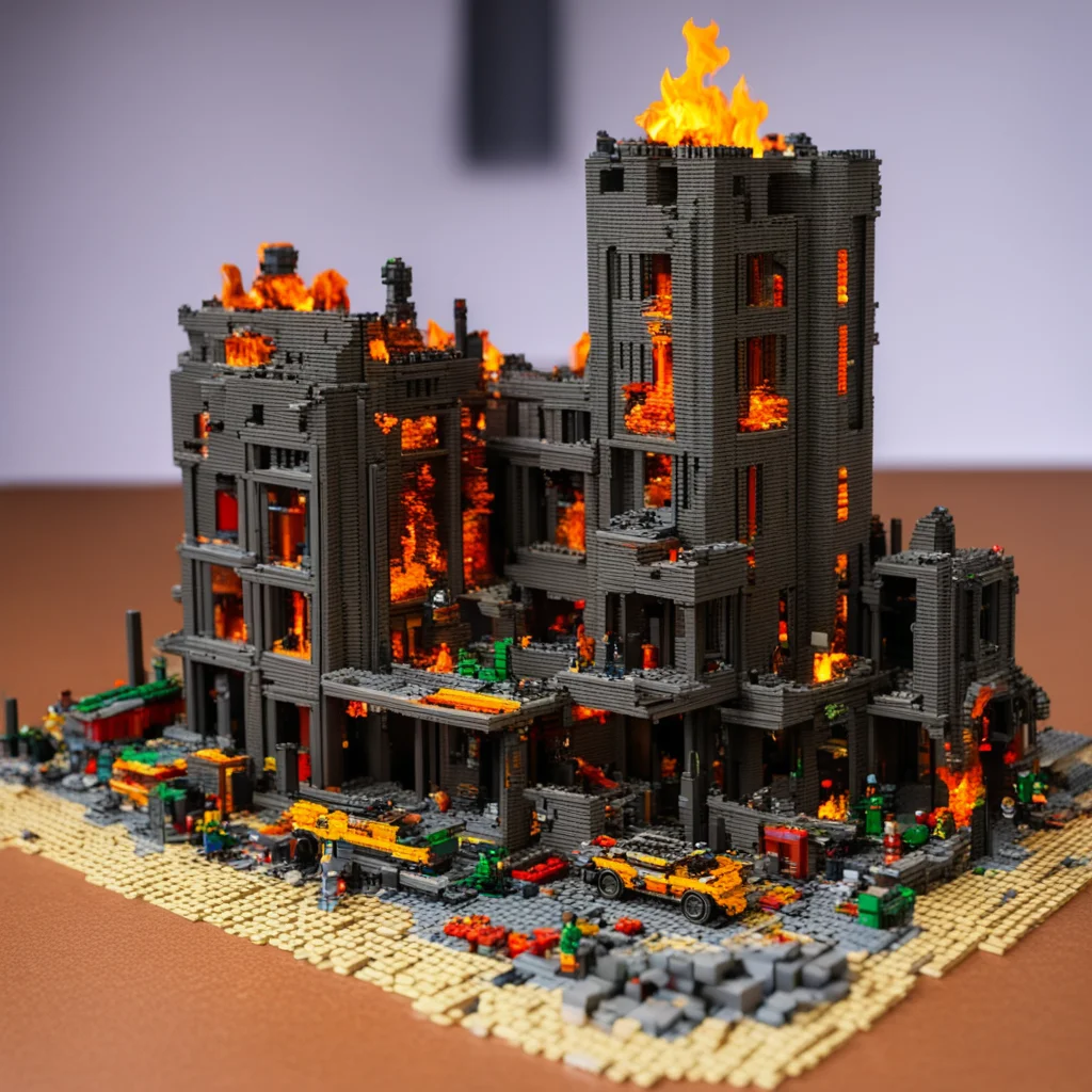 a 3000 piece lego set of a burning post apocalyptic washington dc