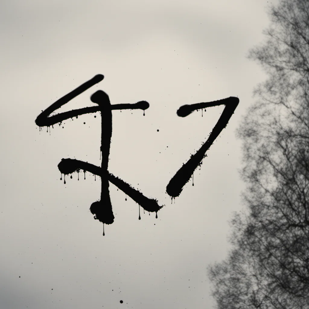 a 35mm photograph of black ink splatter in the sky writing the number 4