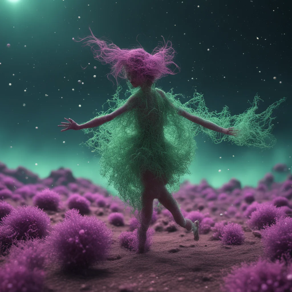 a ballad dancer formed by floating microbacteria entangle with weave woven dancing on dwarf planet 4k octane render houd