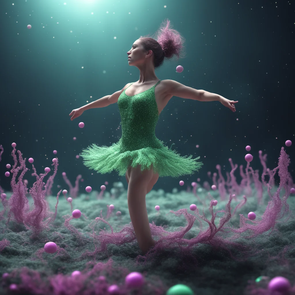 a ballet dancer formed by floating microbacteria entangle with weave woven dancing on dwarf planet 4k octane render houd