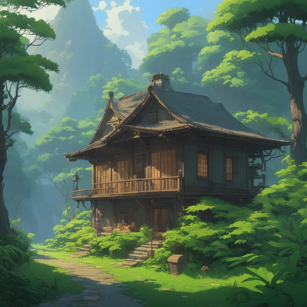 a beautiful cozy rainforest cottage at the foot of the mountain misty by Studio Ghibli Makoto Shinkai Hayao Miyazaki Ian