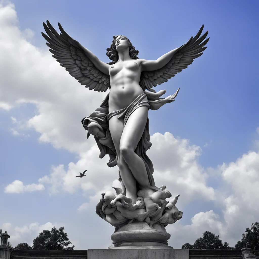 a beautiful photograph of a Venus statue  Black and white  birds flying in the background  sunny day with a blue sky  de