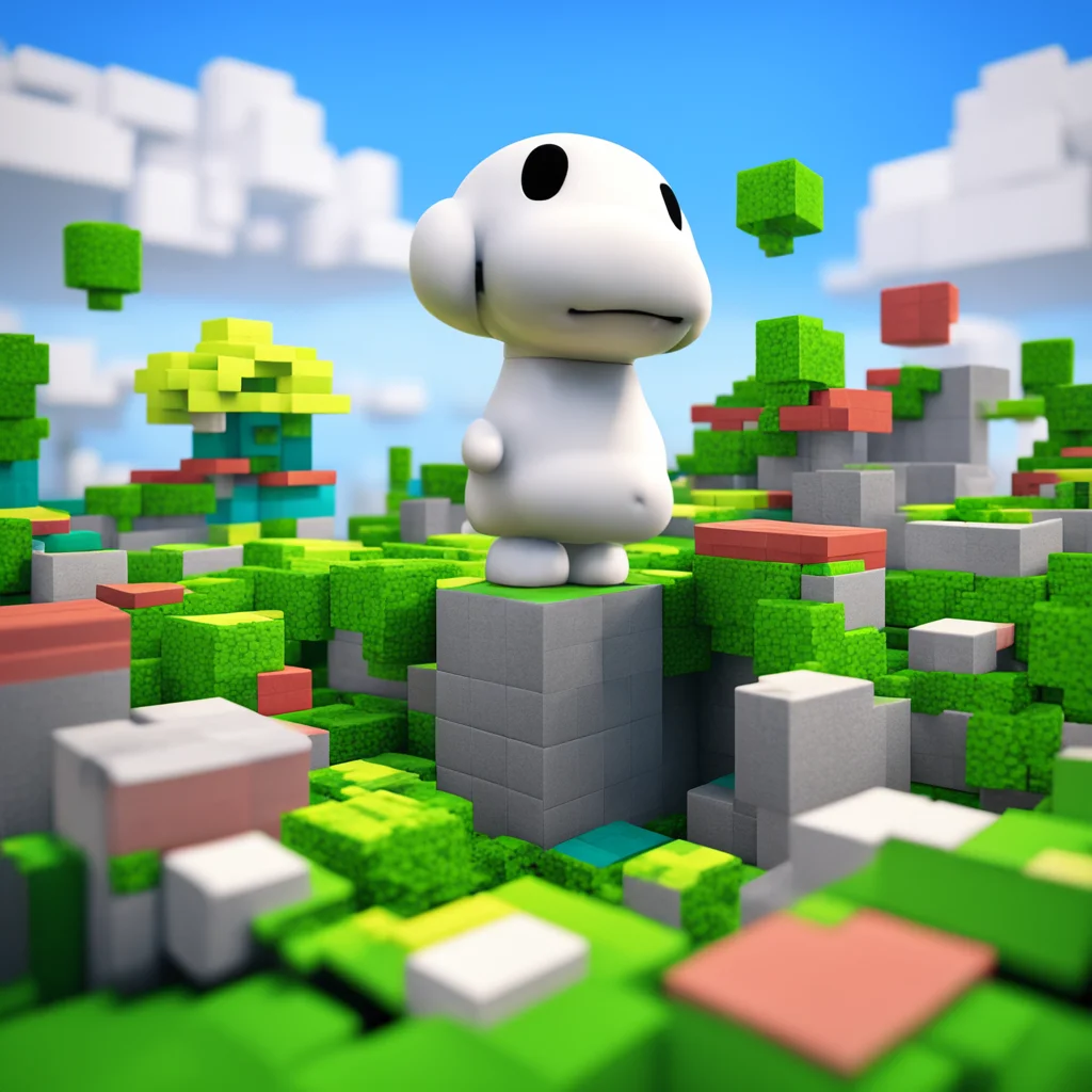 a beautifully rendered scene of Snoopy as blocks in Minecraft Woodstock the bird flying around Snoopys head