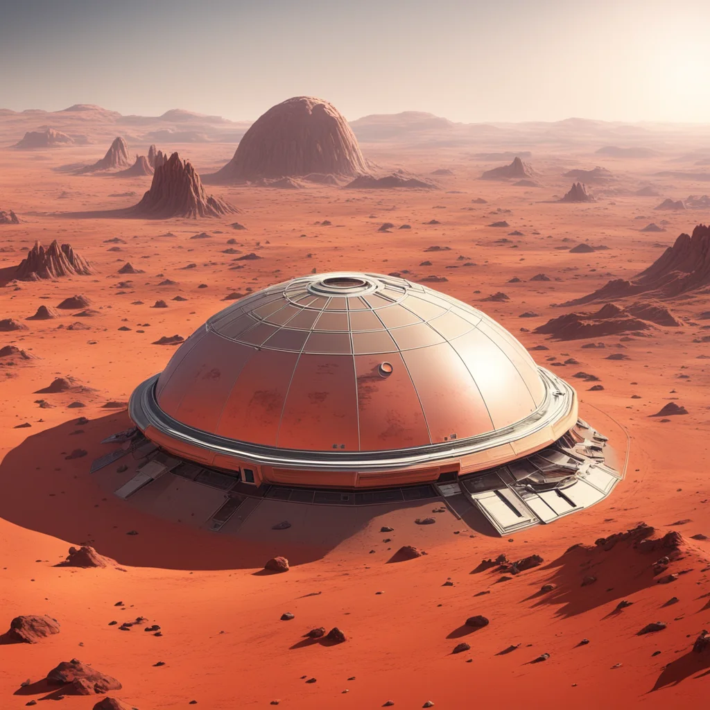 a biodome on a Martian desert landscape Mars colonization inspired by Homeworld Nicolas Bouvier science fiction ar 169