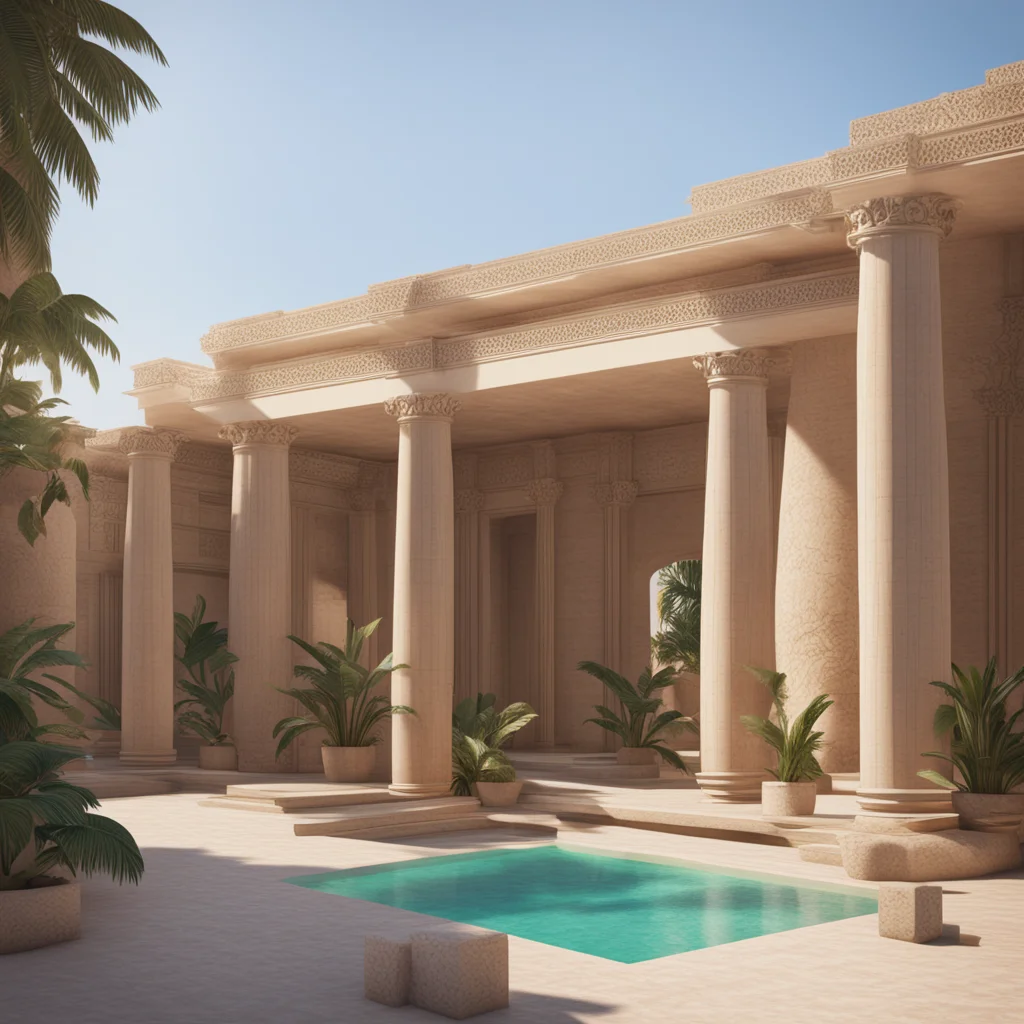 a blend of greek and egyptian architecture modern tropical cinematic lighting octane render 8k hd featured on artstation