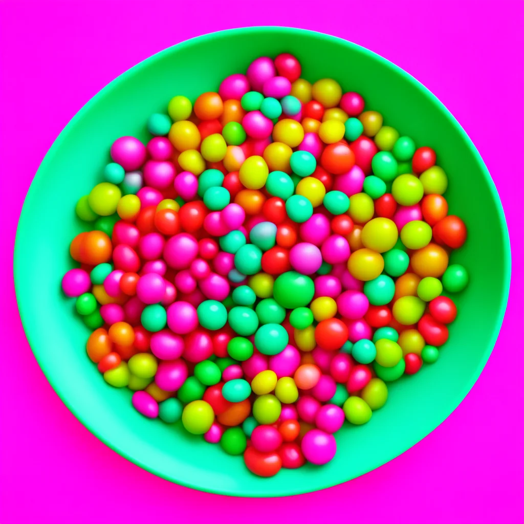 a bowl filled with multi colored candy seen from above  risograph  saturated colors  clean  smooth