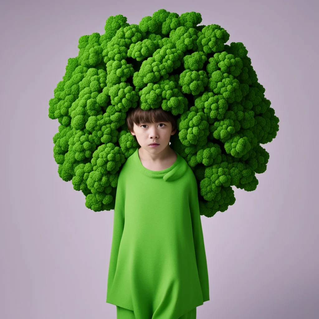 a boy in Broccoli costume from “The Birds of America”  photorealistic Hyper realistic and hyper detailed byNara Yoshitom