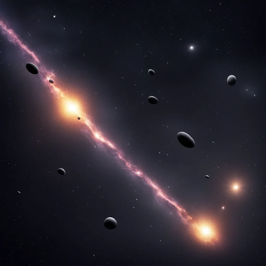 a bunch of black holes falling from the sky with comets