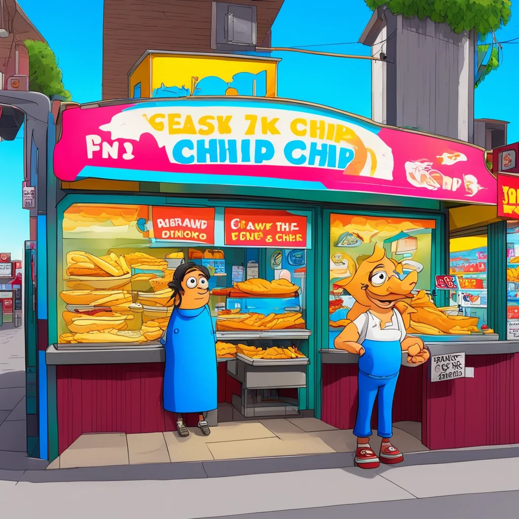 a cartoon fish and chip shop in New Zealand