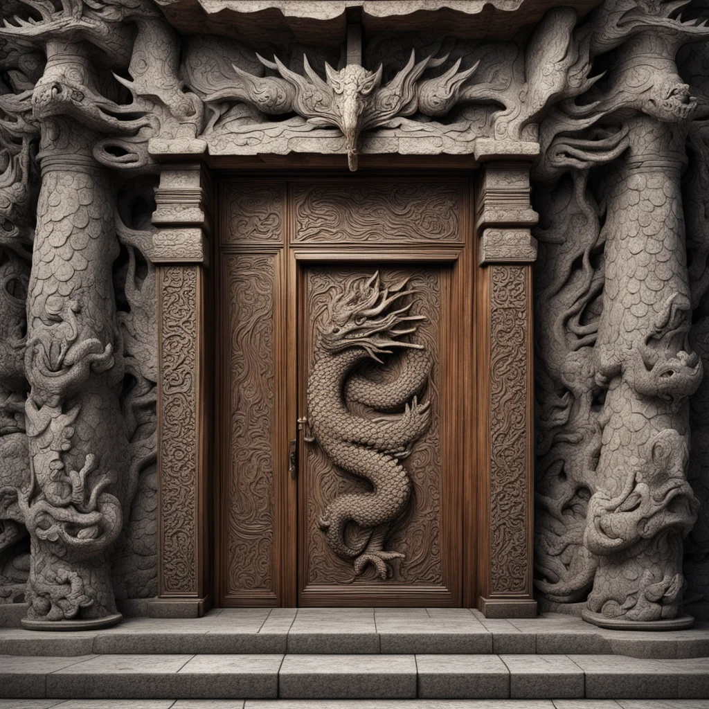 a carved door to the dragon temple A wonderfulspectacular and harmonious setting The impressive depth Photorealistic — a