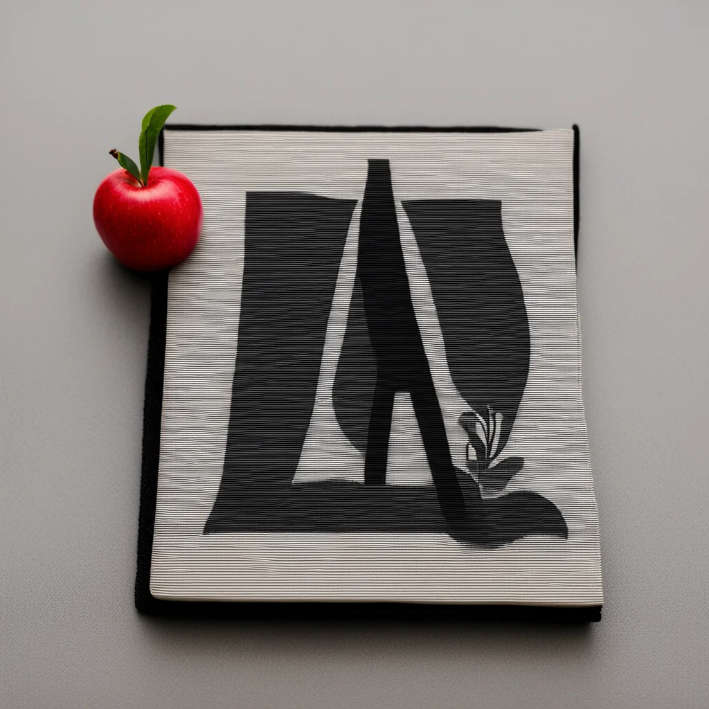 a child’s alphabet book with a picture of the letter A and an applemade on a medieval loom black and white textile wool