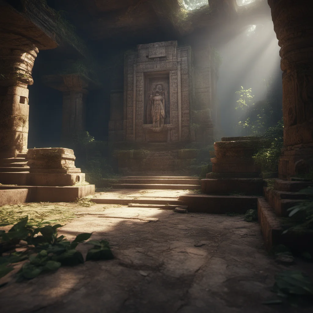 a cinematic shot of the inside of an abandoned mayan temple slightly overgrown an object of extraterrestrial technology placed on the altar a ray of zenital 