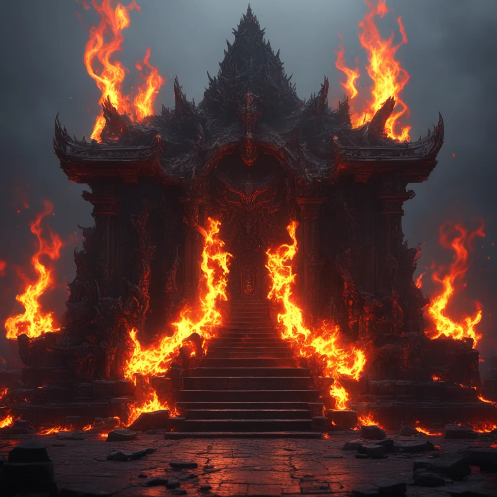 a cinematic ultra realistic devil shrine flames Higly detailed epic composition darkness hell Diablo environment archite