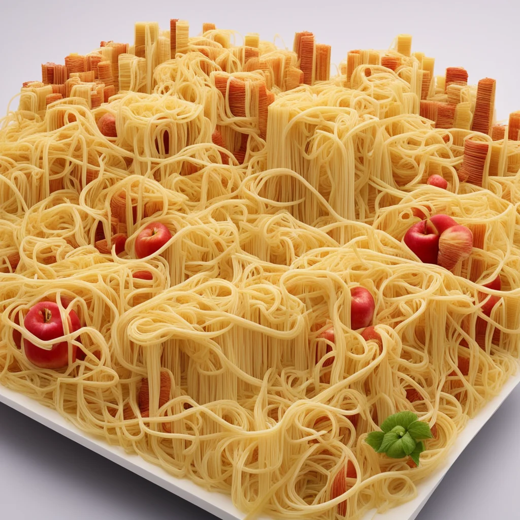 a city made of spaghetti and apples