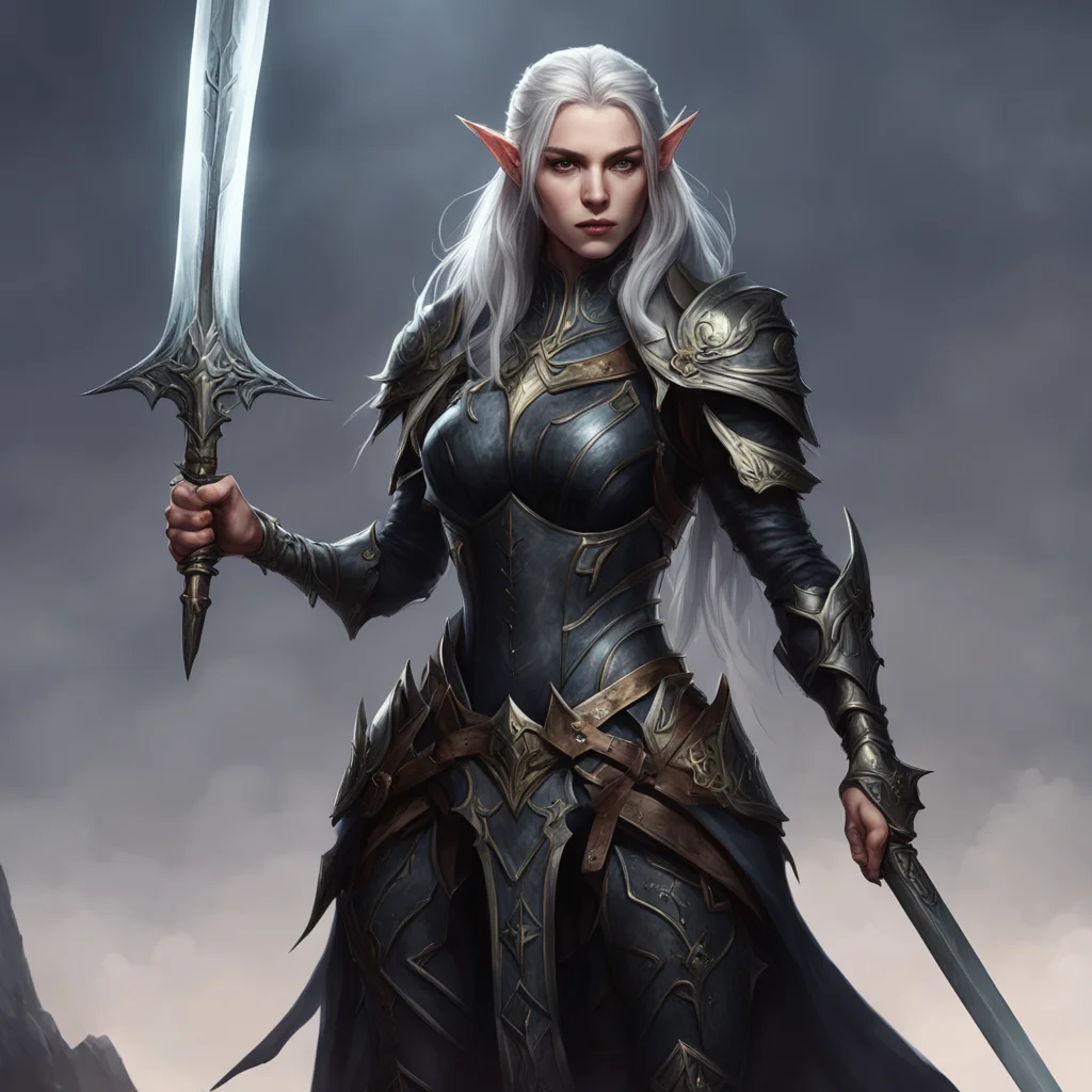 a concept art piece of a godlike female elvish dark paladin with 4 arms each holding a swordby Dominik Mayer from artsta
